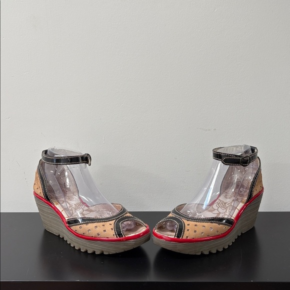 Fly London Ydel sandal open toe leather perforated platform wedge US7.5 EU38 - Picture 8 of 11